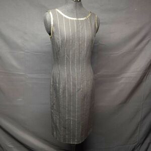 Vintage Albert Nipon Dress 6 Black Wool Metallic Stripe Sheath Made in USA Union